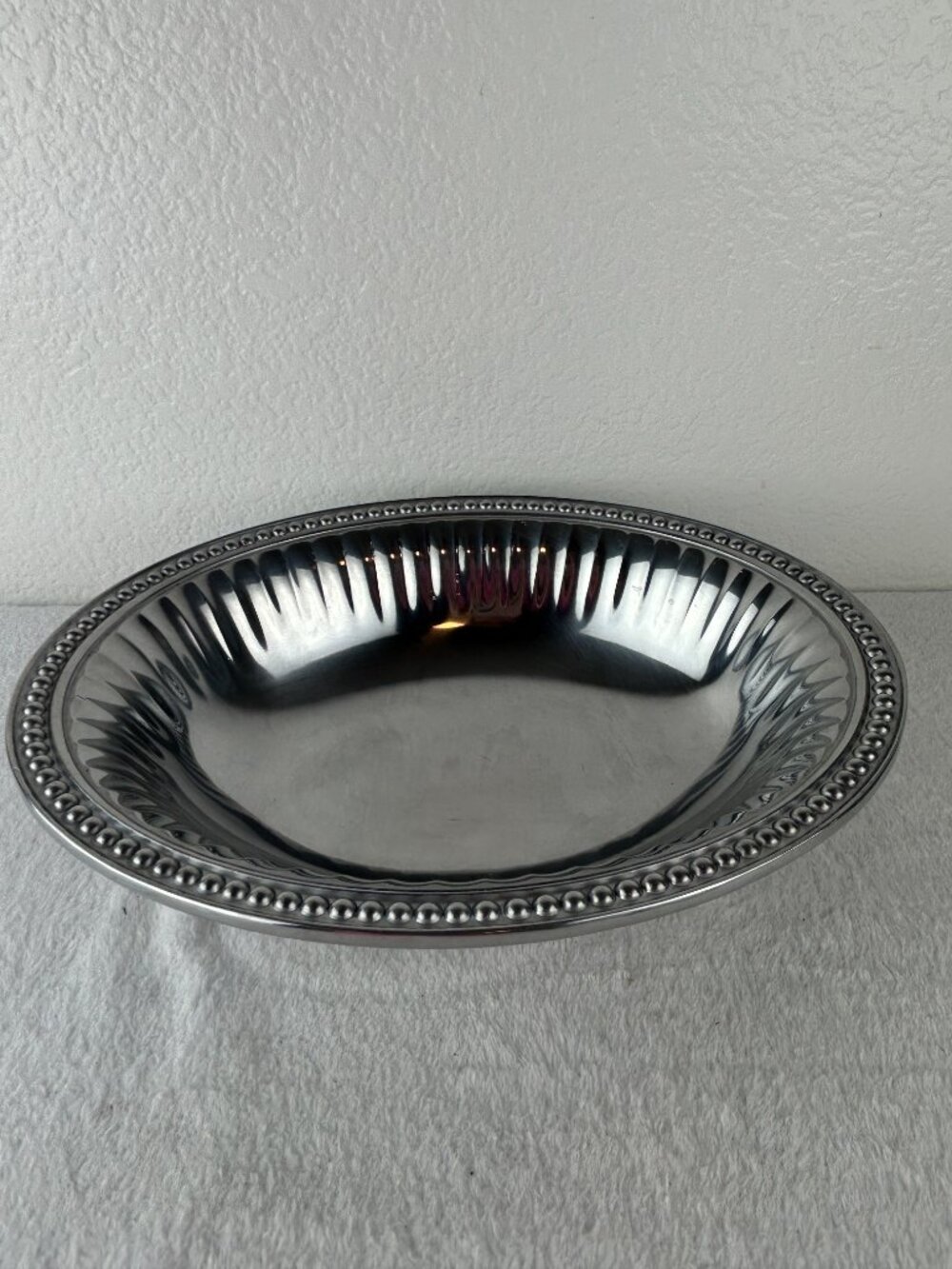 Wilton Armetale Pewter Flutes and Pearls Oval Salad Serving Bowl 12"